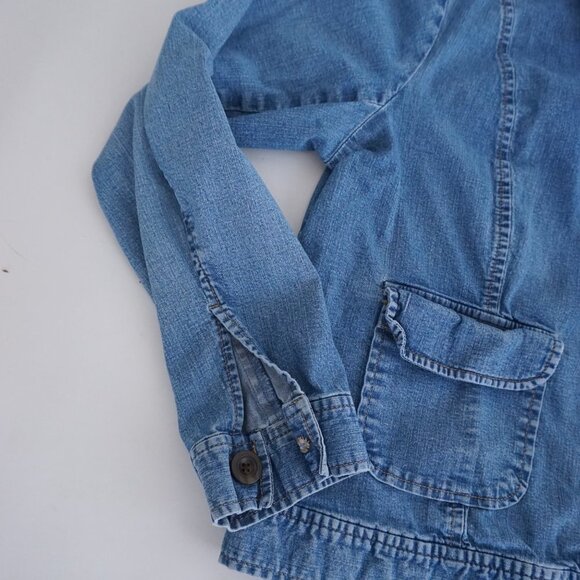 Vintage Cherokee Mid Wash Chambray Button Up Cropped Blue Jean Jacket Xl - Picture 9 of 10